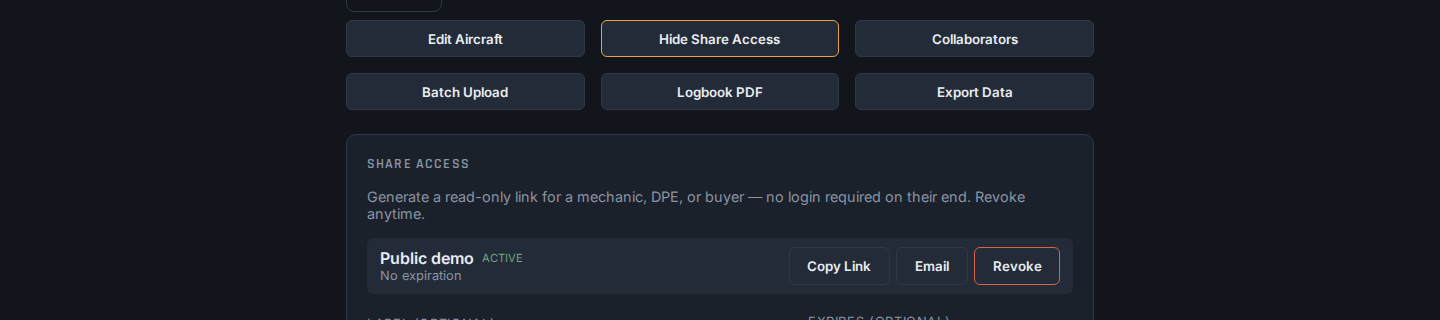 A real active public share link, with Copy Link, Email, and Revoke controls